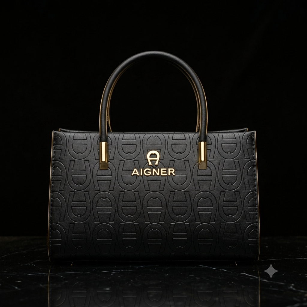 Black Embossed Monogram Structured Tote Handbag