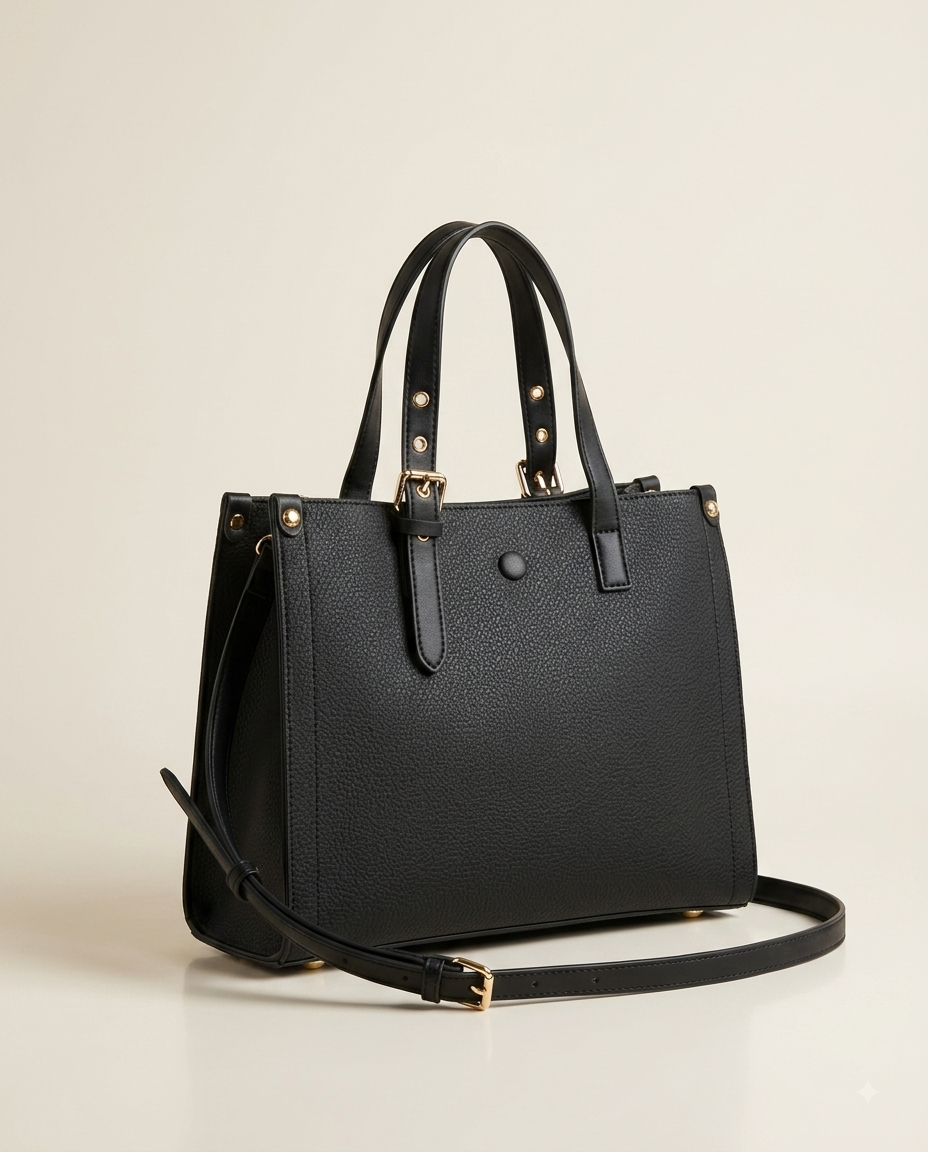 Pebbled Leather Medium Tote Bag with Webbed Strap