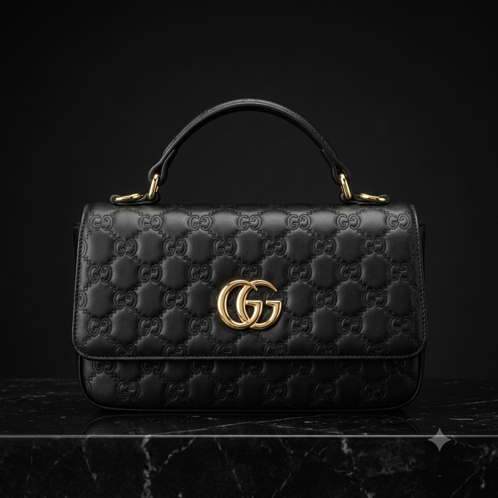 Black GG Marmont Matelassé Top Handle Shoulder Bag