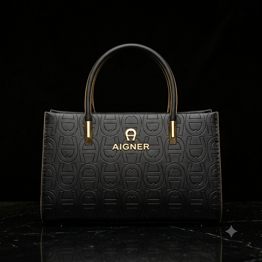 Black Embossed Monogram Structured Tote Handbag