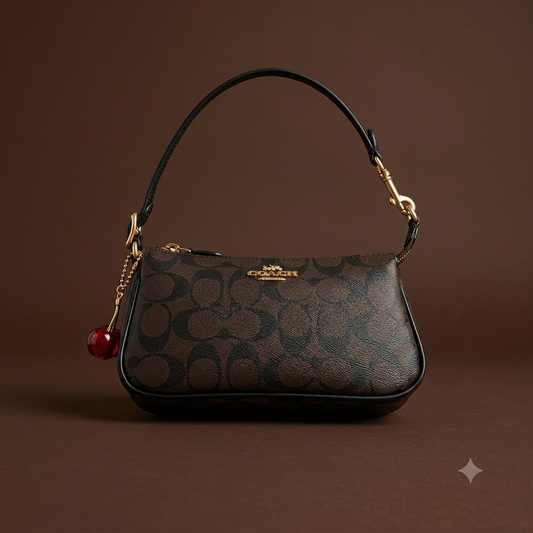 Brown Monogram Baguette Shoulder Bag with Cherry Charm