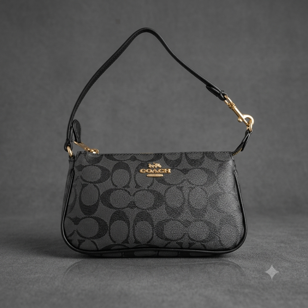 Black Monogram Zip-Top Shoulder Bag