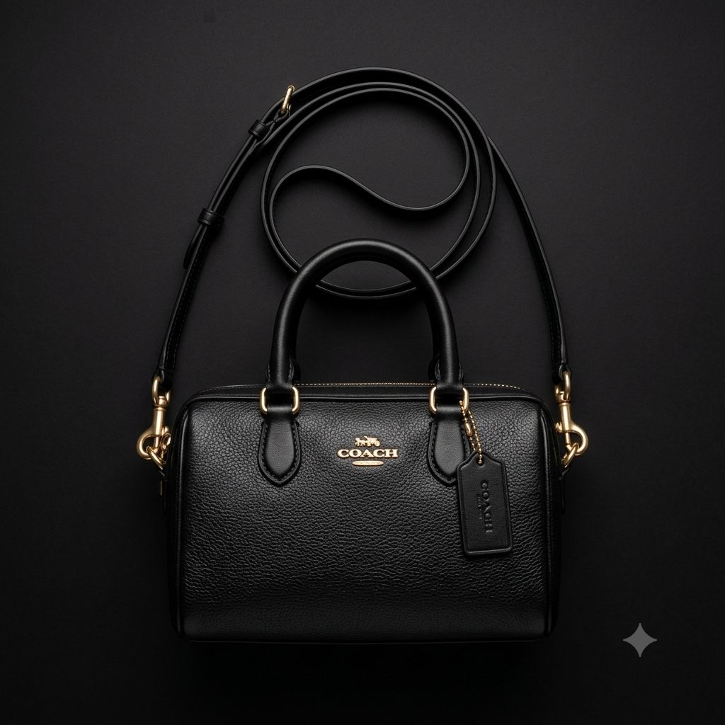 Black Pebbled Top-Handle Boston Bag