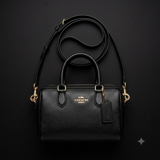 Black Pebbled Top-Handle Boston Bag