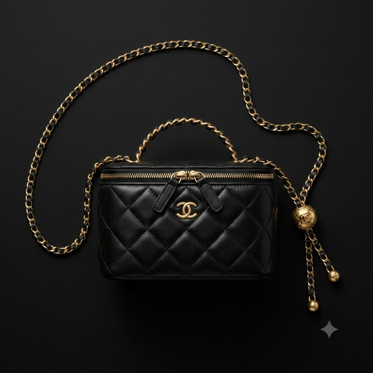 Black Quilted Vanity Case Crossbody Bag