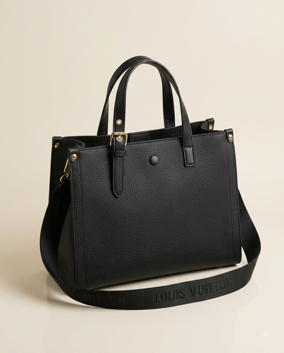 Pebbled Leather Medium Tote Bag with Webbed Strap