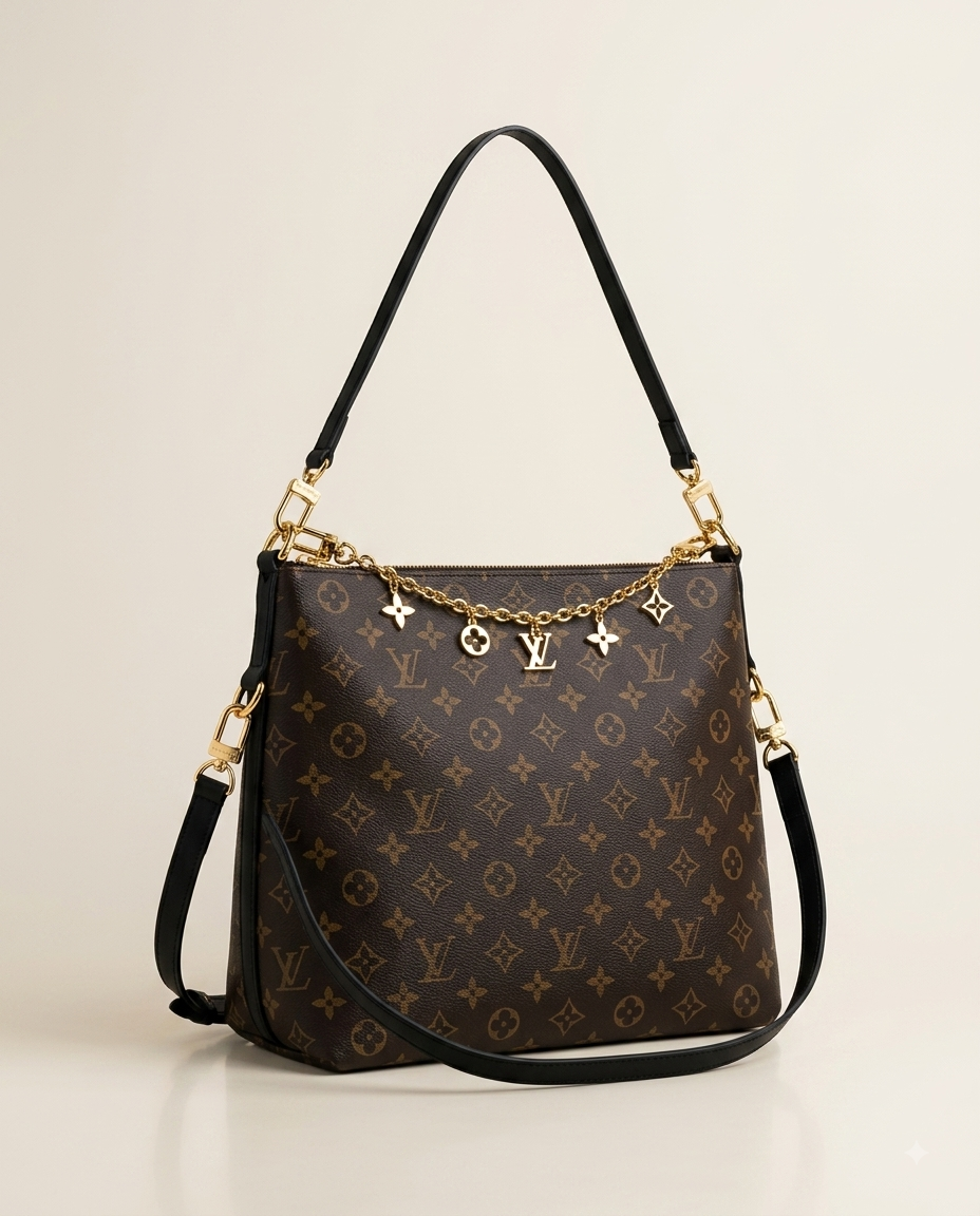 Product Name: Monogram Canvas Hobo Bag with Decorative Charm Chain