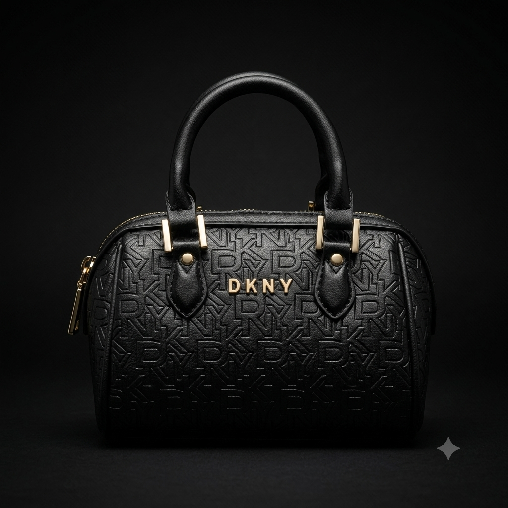 Black Monogram-Embossed Dome Satchel Bag