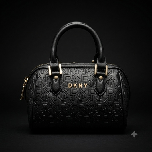 Black Monogram-Embossed Dome Satchel Bag