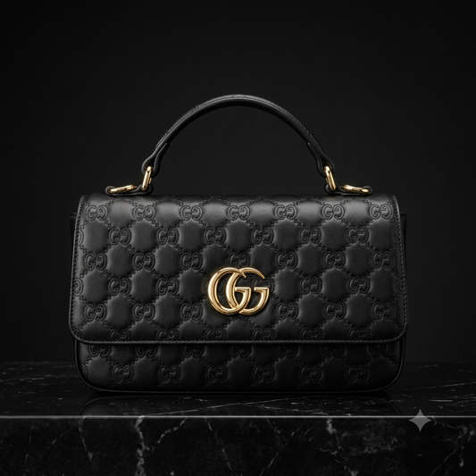 Black GG Marmont Matelassé Top Handle Shoulder Bag