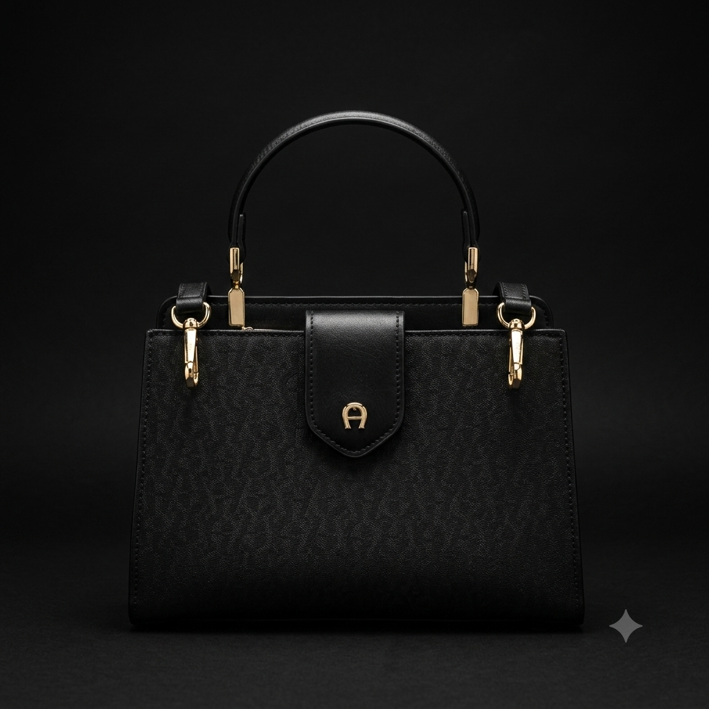 Black Monogram Structured Top Handle Satchel Bag