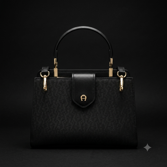 Black Monogram Structured Top Handle Satchel Bag