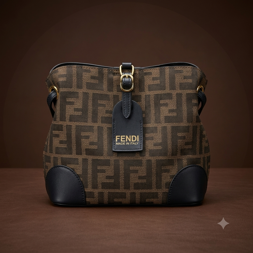 Monogram Canvas Bucket Shoulder Bag in Brown and Black