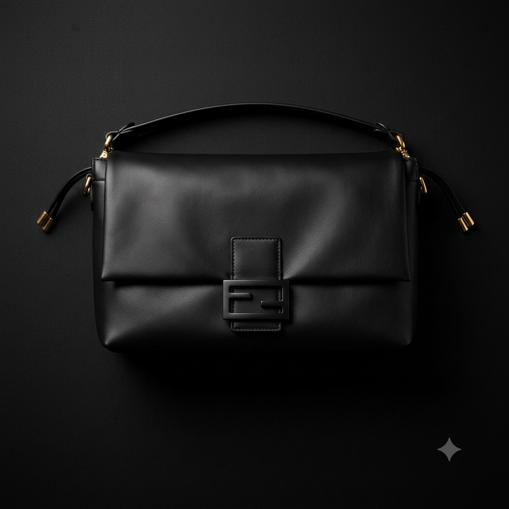 Black Leather Baguette Shoulder Bag
