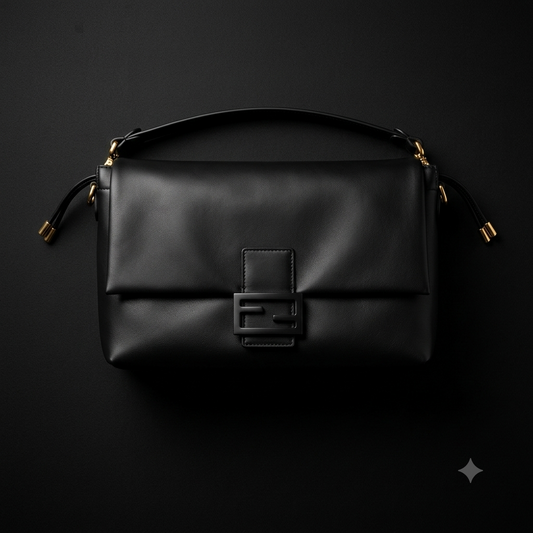 Black Leather Baguette Shoulder Bag